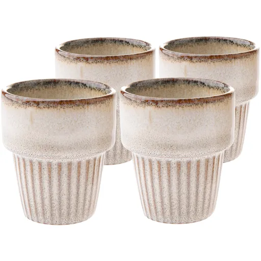 Súprava 4 keramických hrnčekov Rustik 100 ml, béžová
