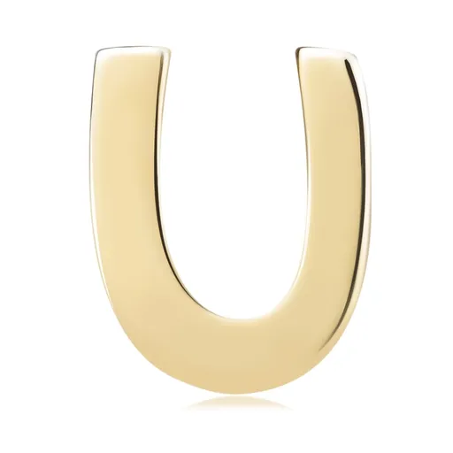 Lesklý prívesok v žltom 14K zlate, tlačené písmeno U, hladký povrch