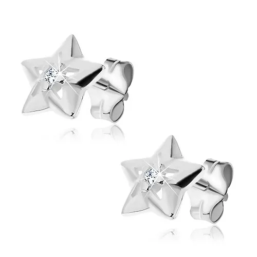 Strieborné náušnice 925 - hviezdička s výrezmi a so zirkónom