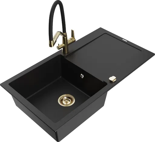 MEXEN/S MEXEN/S - Leo granitový drez 1-miska s odkvapkávačom vrátane batérie Duo, čierna 6501-77-671701-57-G