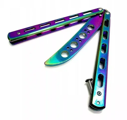 Skladací tréningový nôž motýlik, dúhový