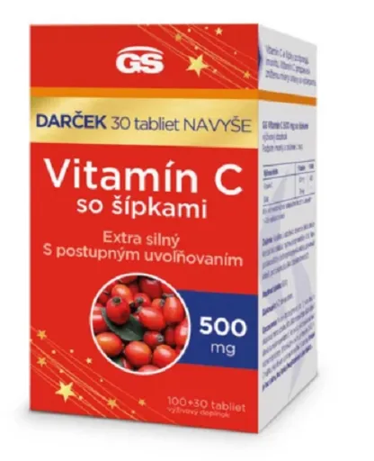 GS Vitamín C 500mg so šípkami Darček 100+30 navyše (130tbl)