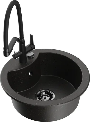 MEXEN/S MEXEN/S - Diego granitový drez 1-miska vrátane batérie Duo, čierna/zlatá metalik 6512-75-671701-70-B