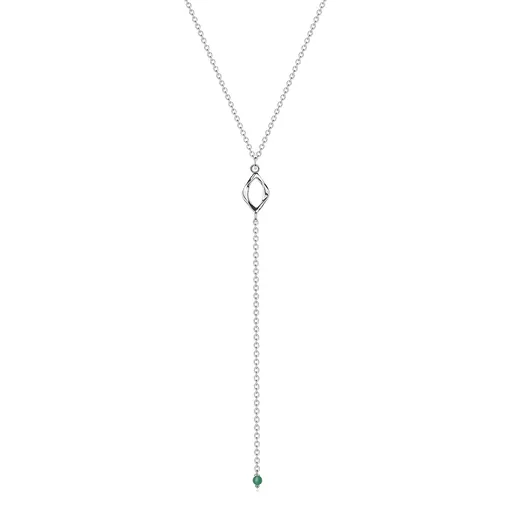 Strieborný náhrdelník Y s príveskom zrnka a prírodným zeleným ónyxom