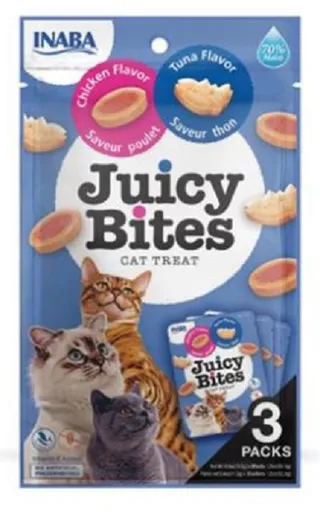 Maškrta pre mačky Inaba Juicy Bites cat Tuniak & Kura 3x11,3g