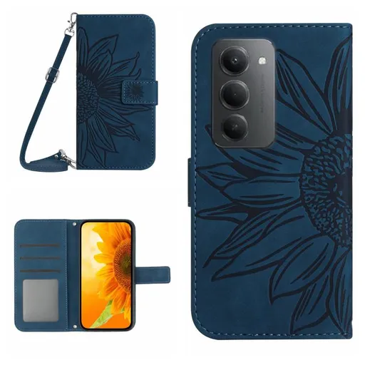 ART SUNFLOWER Peňaženkový kryt so šnúrkou pre Xiaomi Redmi 15 / Redmi 15 5G modrý