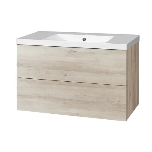 Mereo Aira, kúpeľňová skrinka s umývadlom z liateho mramoru 101 cm, dub Kronberg CN722M