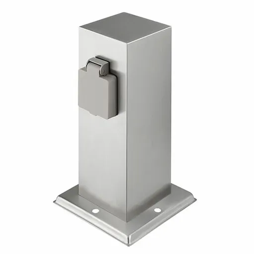 Solight PG11 Záhradný stĺpik IP44, nehrdz. oceľ, 2 zásuvky, hranol, strieborná