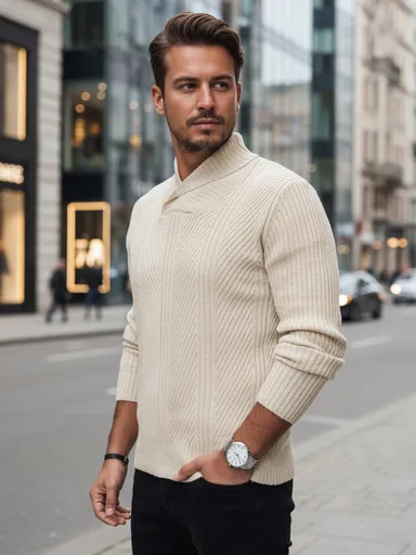 Pánsky béžový sveter s košeľovým golierom Dstreet WX2258z