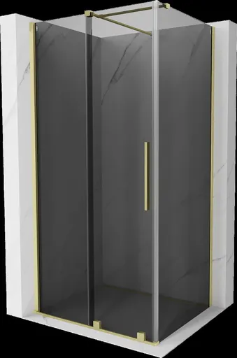 MEXEN/S - Velár sprchovací kút, posuvné dvere 90 x 75, grafit, zlato kartáčovaná 871-090-075-41-55