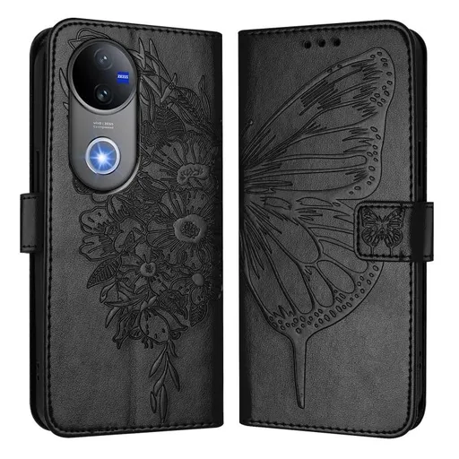 ART BUTTERFLY Peňaženkový obal pre Vivo V50 5G čierny