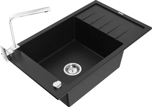 MEXEN/S MEXEN/S - Elias granitový drez 1-miska s odkvapkávačom vrátane batérie Rita, čierny 6511-77-670300-00