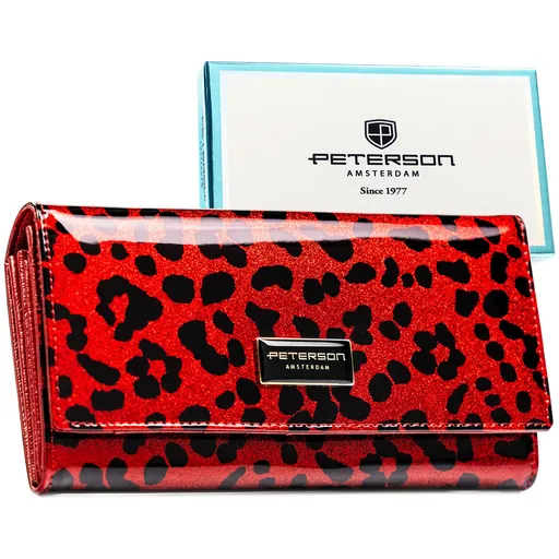 Veľká červená dámska peňaženka so zvieracím vzorom a RFID ochranou