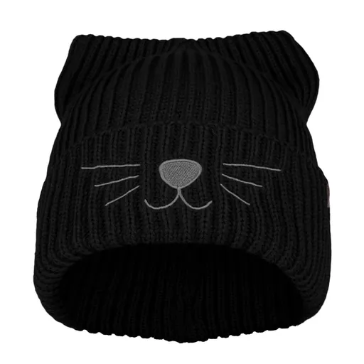 Bontis Pletená čiapka s výšivkou Mačka - Čierna | uni