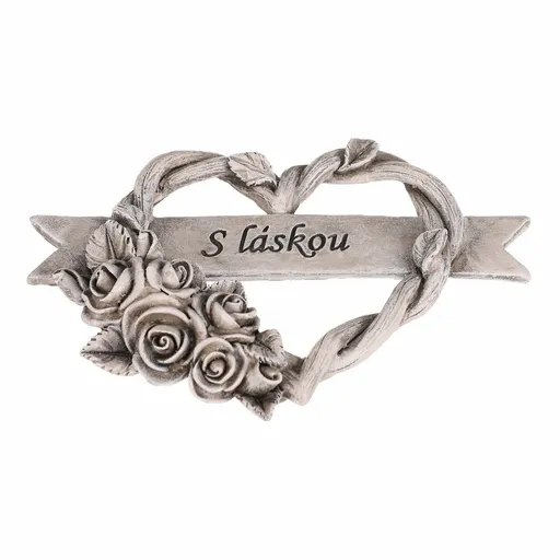 Pietna dekorácia Srdce s ružami a stuhou, polyresin, 12 x 10 x 2 cm