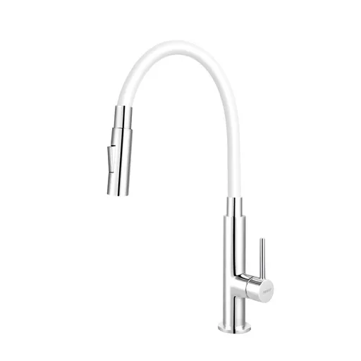 Drezová batéria Novaservis so silikónovým ramienkom, 2 prúdy biela / chróm 70730,0B