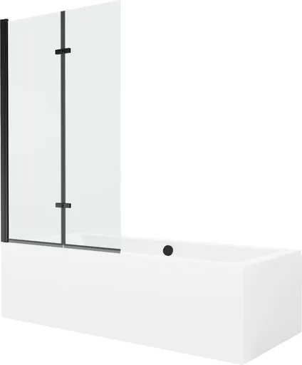 MEXEN/S - Cube obdĺžniková vaňa 180 x 80 cm s panelom + vaňová zástena 100, transparent, čierna 550518080X9210027000