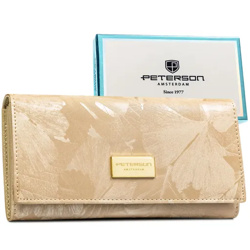 Veľká dámska béžová kožená peňaženka s RFID ochranou a 17 priehradkami na karty