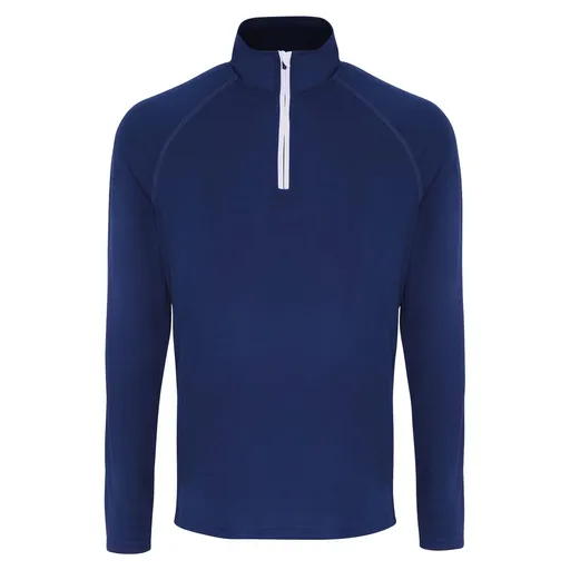 TriDri® Pánske tričko s dlhým rukávom a 1/4 zipsom - Tmavomodrá / biela | 3XL