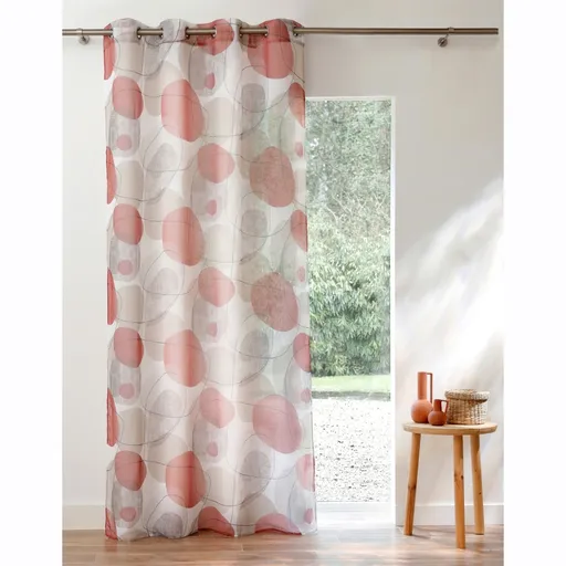 Voálový záves s potlačou kamienkov, zakončený očkami