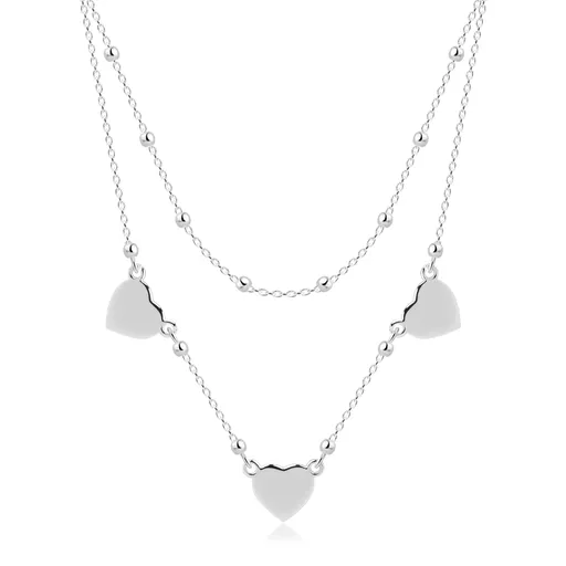 Náhrdelník v striebre 925 - zdvojená retiazka so srdiečkami, guličky