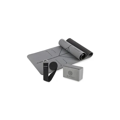 HMS Šedá sada na jogu podložka YM10, joga blok KJ02 a popruh SJ02