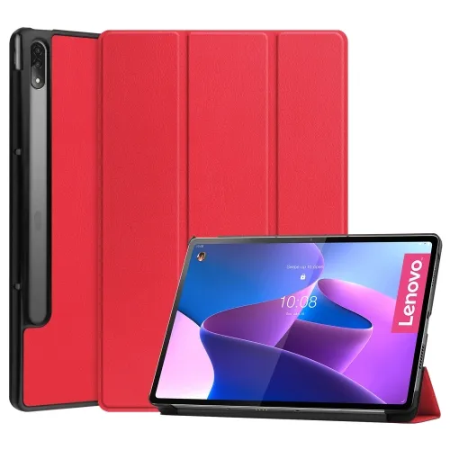 LEATHER Zaklápací obal pre Lenovo Tab P12 Pro červený