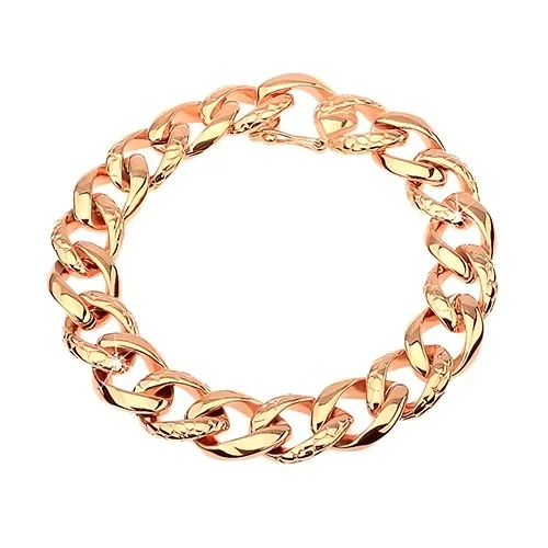 Oceľový náramok - hrubá reťaz zdobená hadím vzorom, medená farba