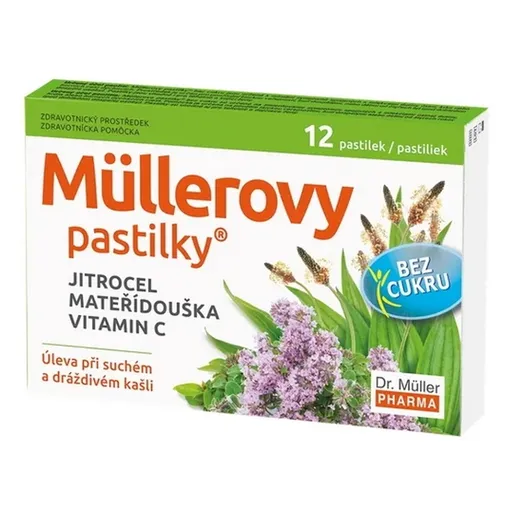 DR. MÜLLER Müllerove pastilky s skorocelom, materinou dúškou bez cukru 12 pastiliek