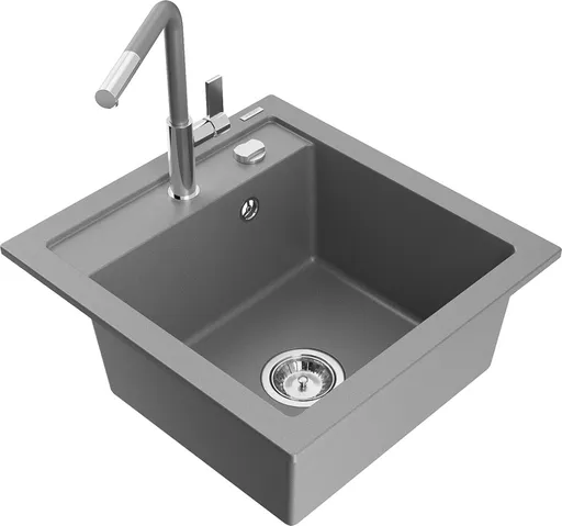 MEXEN/S MEXEN/S - Vito granitový drez 1-miska vrátane batérie Flora, šedá 6503-71-670401-06