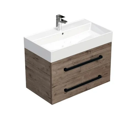 Kúpeľňová skrinka s čiernou úchytkou a umývadlom SAT Cube Way 80x53x46 cm dub Wellington mat CUBE46C802DWSAT