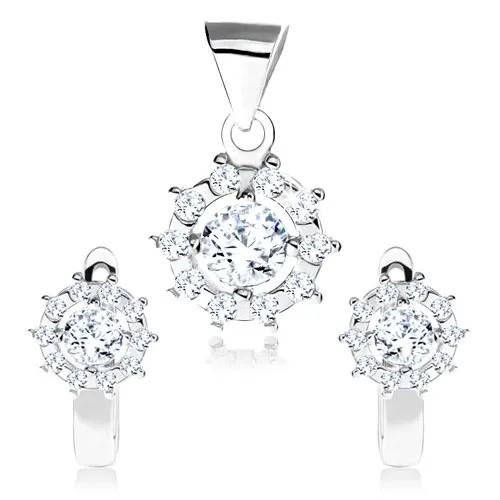 Strieborný 925 set náušníc a prívesku, trblietavé zirkónové slniečko