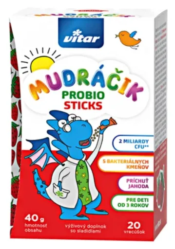 VITAR MUDRÁČIK Probio Sticks prášok vo vrecúškach príchuť jahoda 20ks