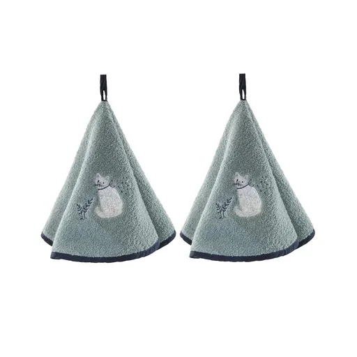 Súprava 2 okrúhlych uterákov na ruky s výšivkou mačiek