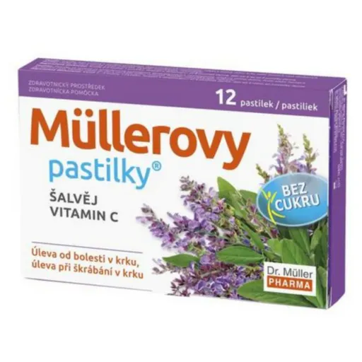 DR. MÜLLER Müllerove pastilky šalvia, vitamín C bez cukru 12 ks