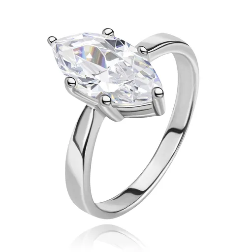 Strieborný prsteň 925 - veľký brúsený zirkón v tvare zrnka - Veľkosť: 52 mm