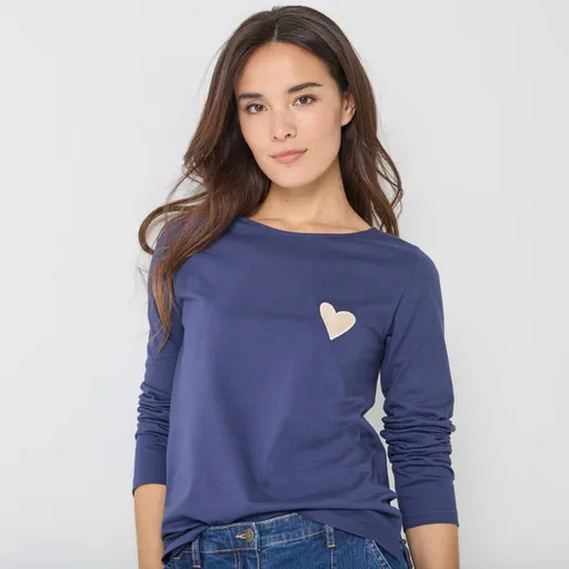 Jednofarebné tričko s dlhými rukávmi a nášivkou srdca