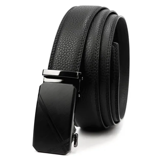 Pánsky čierny kožený opasok s jemnou štruktúrou a automatickou prackou
