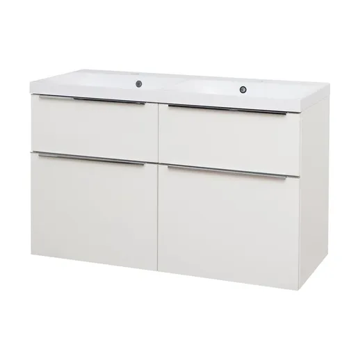 Mereo Mailo, kúpeľňová skrinka s umývadlom z liateho mramoru 121 cm, biela, chróm madlo CN513M