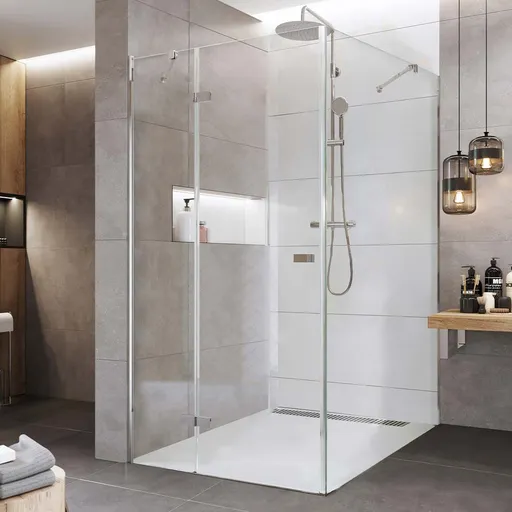 Mereo Sprchovací kút, Novea, obdĺžnik, pántový, 80x100 cm, chróm ALU, sklo Číre, dvere ľavé a pevný diel CK10116ZL