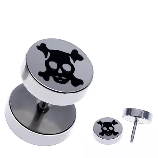 Nepravý piercing do ucha z ocele s lebkou v koliesku