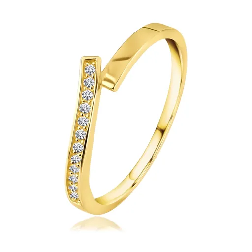 Prsteň v žltom zlate 585 - dvanásť čírych briliantov, rozdelené ramená - Veľkosť: 54 mm