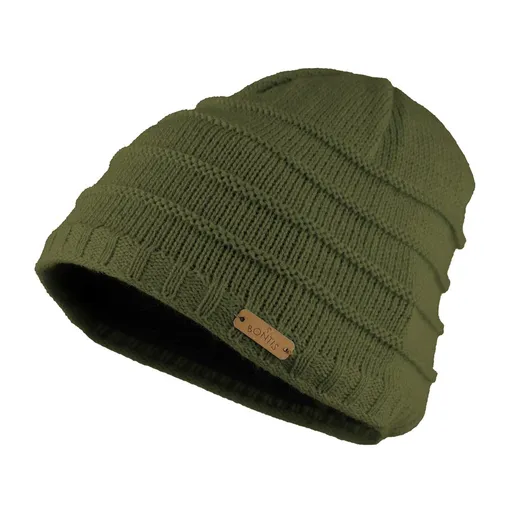 Bontis Detská čiapka s vypleteným pruhovaným vzorom - Olivová | uni detská