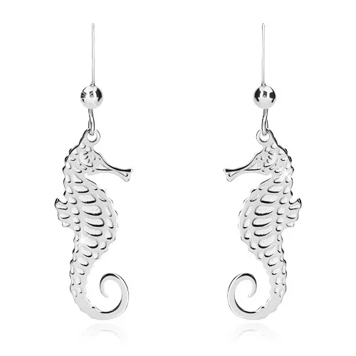 Strieborné náušnice 925 - ligotavý morský koník a guľôčka, africký háčik