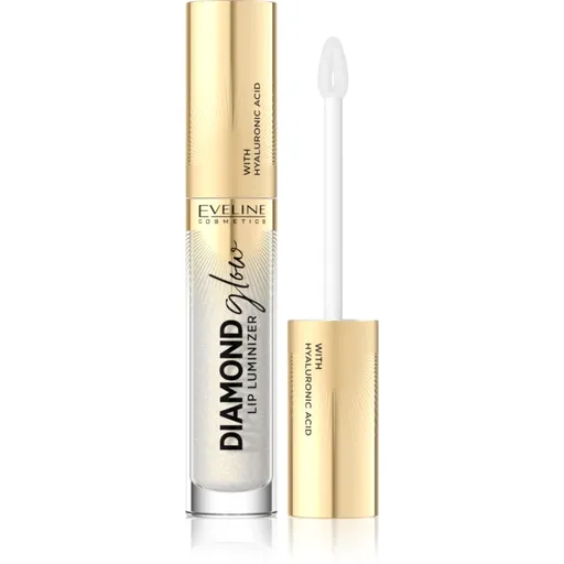 Eveline Cosmetics Diamond Glow trblietavý lesk na pery s kyselinou hyalurónovou odtieň 07 Golden Dust 4.5 ml