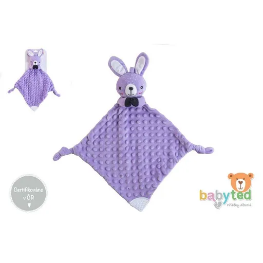 Usínačik babyted Zajačik, hryzátko, hrkálka plyš 25 x 25 cm, fialová