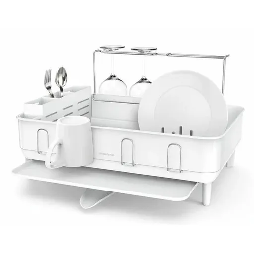 Odkvapkávač na riad Simplehuman s držiakom na poháre biela oceľ SHKT1198