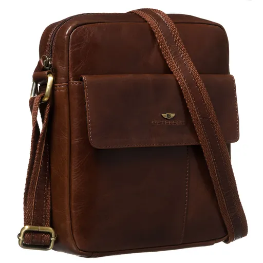 Pánska hnedá kožená taška cez plece Peterson– s magnetickým klipsom a zipsovým zapínaním