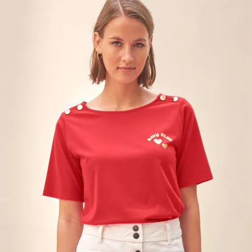 Tričko s ozdobnými gombíkmi na ramenách