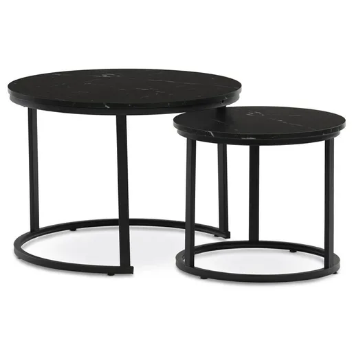 Sada konferenčných stolíkov, čierny mramor, 2 ks